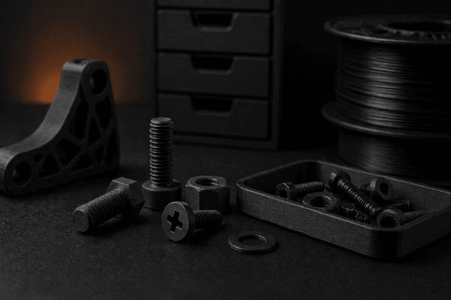 Close-up of a premium black 3D printed mechanical keyboard case with clean geometric detail.